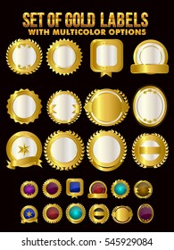 Set of Gold Labels, Badges, Ribbons with multicolor options, Vector collection.