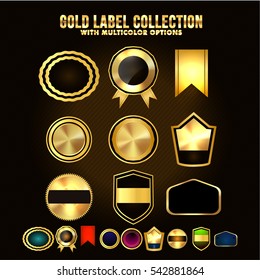 Set von Gold Labels, Schild, Abzeichen, Aufkleber mit mehrfarbigen Optionen.