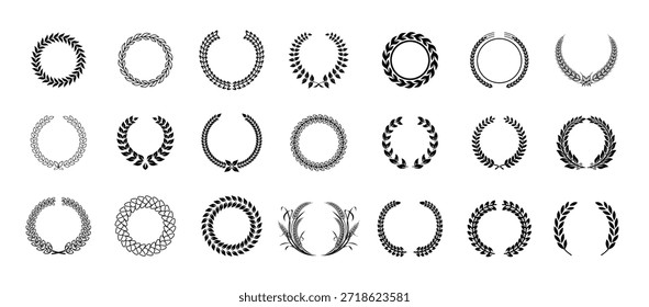 Set of gold laurel wreath various shapes. Vector illustration