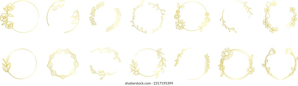 Set of gold laurels frames branches. Vintage laurel wreaths collection. Hand drawn vector laurel leaves decorative elements. Leaves, swirls, ornate, award, icon. Vector illustration