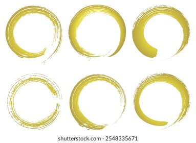Conjunto de quadros circulares de linha de ouro com traçados de pincel