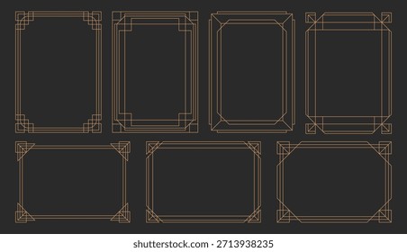 Set of gold linear decorative frame design in potrait and landscape