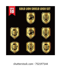 Set Of Gold Lion Shield Logo