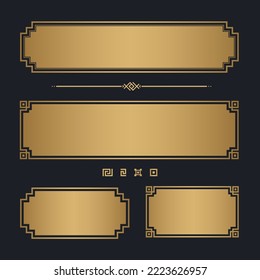 Set of Gold Luxury Decoration Filigree Line. Golden Name Plate. Vector illustration svg