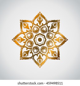 Set of gold mandala. Circle ornament for your design. golden stickers, flash temporary tattoo, yoga design, cards and prints