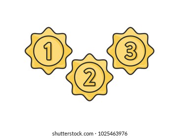 Set of Gold Medals, Accomplishment Medal Icon, Medal of Honor, 1st Place, 2nd Place, 3rd Place Award, Competition Medal, Vector Illustration Background