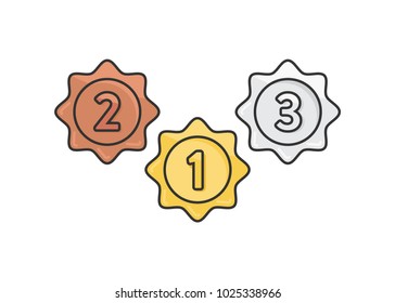 Set of Gold Medals, Bronze Medal, Silver, Accomplishment Medal Icon, Medal of Honor, 1st Place, 2nd Place, 3rd Place Award, Competition Medal, Vector Illustration Background
