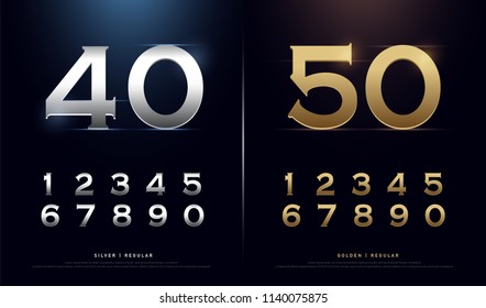 Set of gold metal number. Vector golden and silver numbers. 1, 2, 3, 4, 5, 6, 7, 8, 9, 10, logo design. vector illustration