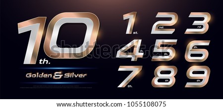 Set of gold metal number. Vector golden and silver numbers. 1, 2, 3, 4, 5, 6, 7, 8, 9, 10, logo design. vector illustration