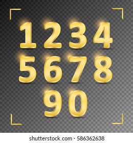 Set of gold metal vector numbers, from 1 to 0. Vector image. Transparent background.