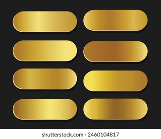Set of Gold metallic gradient. Premium plates with shiny gold effect. Vector metal golden pallet.