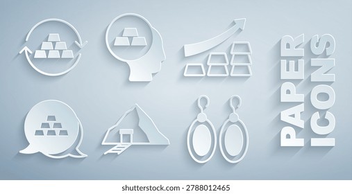 Set Gold mine, Growth arrow with gold bars, Earrings,  and exchange money icon. Vector