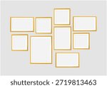 Set of gold modern frame isolated on white background. 3d Photo Frame for Kid, galleries, artwork, photography vector illustration mockup.