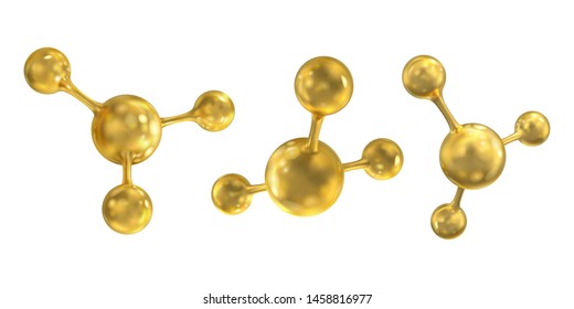 Set of gold molecules. Vector 3d illustration. - Shutterstock ID 1458816977