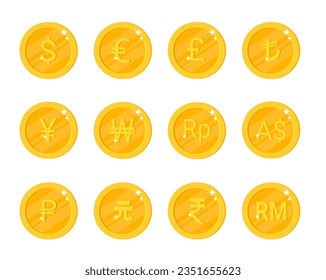 Set of gold money currency coins 