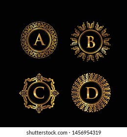 Set of Gold Monogram Letter Logo Frame