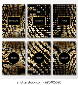 Set of gold mosaic templates for promotional  flyers. Can be used for business, celebrations and congratulations