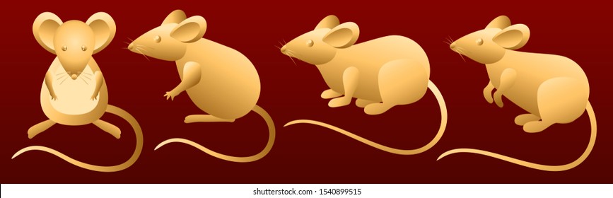 Set of gold mouse graphic vector