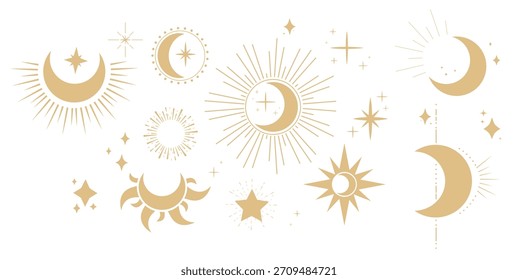 Conjunto de oro místico luna celestial astrología elemento mágico con