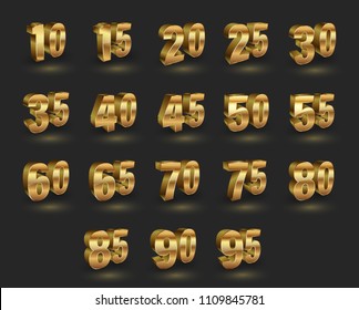 Set of gold number 3D style. Vector illustration.
