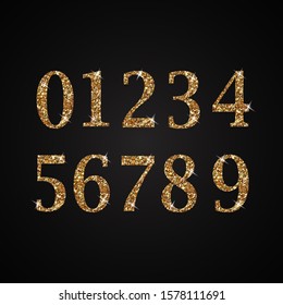 Set of gold numbers alphabet for design. Vector illustration.Luxury metallic shiny numbers.