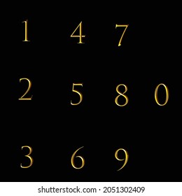 Set of gold numbers template. Numbers from 1 to 0. vector illustration. eps 10