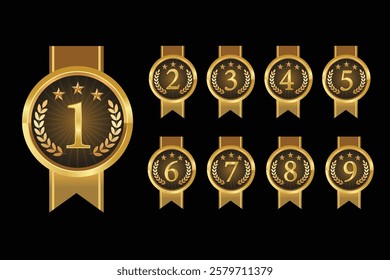 Set of gold numbers.Vector golden numbers, Award golden label of First, second and third winner. 1st, 2nd, 3rd, 4th, 5th, 6th, 7th, 8th and 9th Vector se