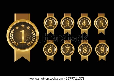 Set of gold numbers.Vector golden numbers, Award golden label of First, second and third winner. 1st, 2nd, 3rd, 4th, 5th, 6th, 7th, 8th and 9th Vector se