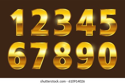 Set Of Gold Numbers.Vector Metal Numbers.