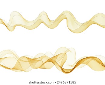 Set of gold olored waves. Abstract vector background.