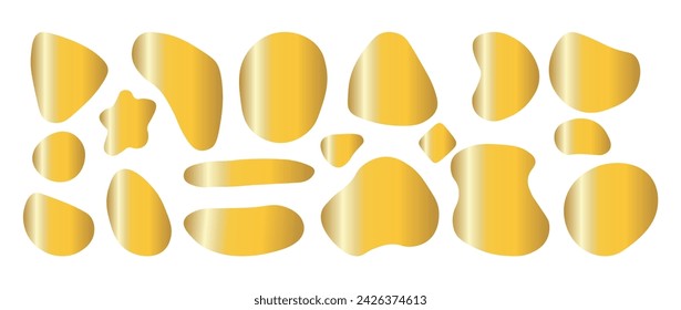 Set of gold organic shapes. liquid shapes, graphic design elements. Bright luxury color. Vector illustration