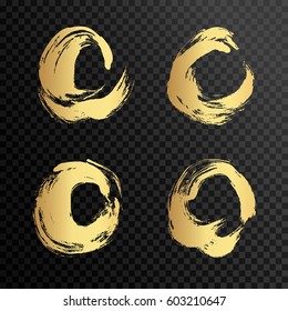 Set of gold paint, ink brush strokes, brushes, lines. Dirty artistic design elements, boxes,logotype.