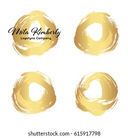Set of gold paint, ink brush strokes, brushes, lines. Dirty artistic design elements, boxes, frames for text.