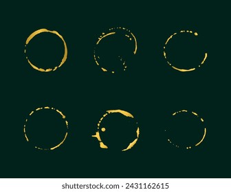 Set of gold paint, round brush. Decorative element for celebrations, important guests, attracting money. Paint strokes on an isolated background. EPS10