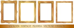 Set Of Gold Photo Frame With Corner Thailand Line Floral For Picture, Vector Design Decoration Pattern Style.frames Border Design Is Pattern Thai Style
