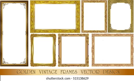 Set of Gold photo frame with corner thailand line floral for picture, Vector design decoration pattern style.frame border design is pattern Thai style