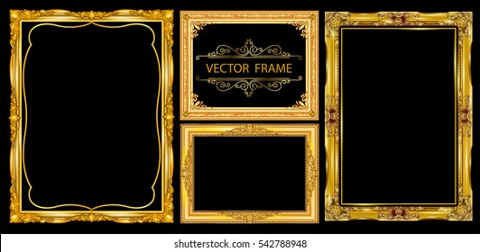 Set of Gold photo frame with corner thailand line floral for picture, Vector design decoration pattern style.frame border design is pattern Thai style