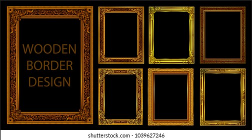 Set of Gold photo frames with corner Thailand line floral for picture, Vector design decoration pattern style.frame border design is pattern Thai style