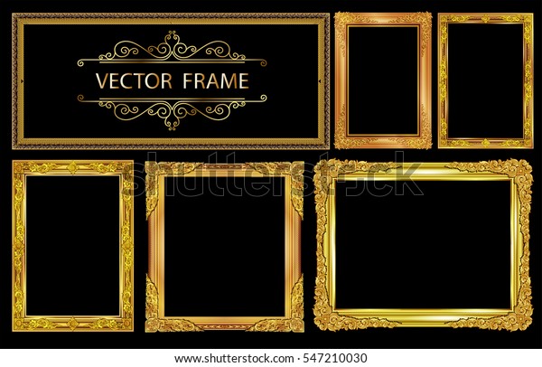 画像用の角タイの線花柄を持つ金色のフォトフレームのセット ベクター画像デザインデコレーションパターンスタイル フレーム境界デザインはパターンタイスタイル のベクター画像素材 ロイヤリティフリー