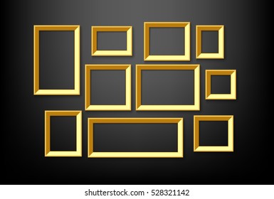 set of gold picture frame on black wall