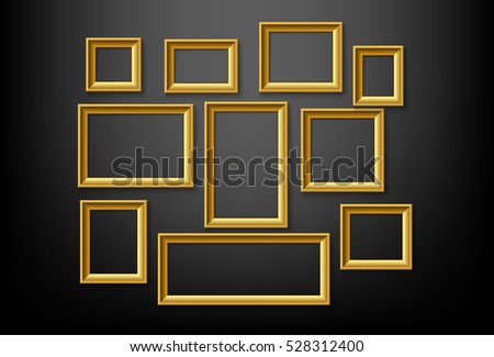 set of gold picture frame on black wall