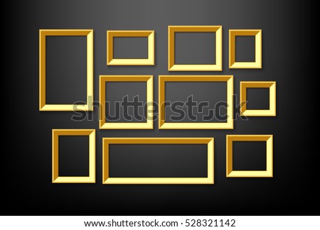 set of gold picture frame on black wall