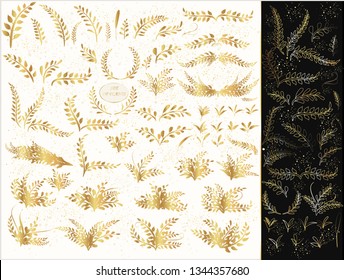 Set of gold plants and twigs on a light background