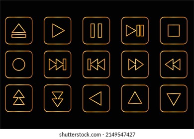 Set of gold play buttons,  Play icons isolated. Vector illustration. Gold play symbol vectors 