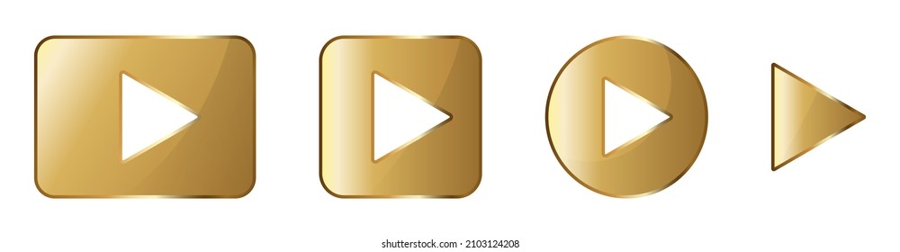 Set of gold play buttons. Vector illustration isolated on white background