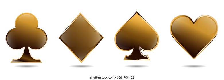 Set of gold playing cards. Shiny golden icon for casino. Can use as print, icon, emblem, symbol.