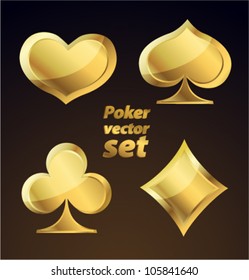 Set of gold playing cards symbols. Vector design elements.