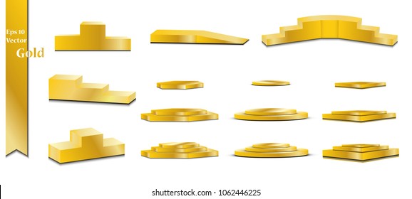 
Set of gold podiums, set of different steps of golden color, on white background Vector illustration.
