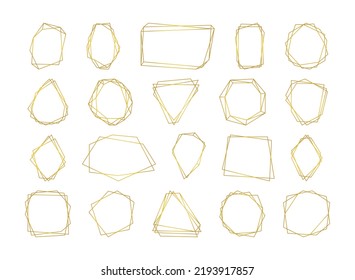 Set gold polygonal geometric frames. Luxury decorative lines borders with golden gradient. Line design elements for wedding invitation card, different celebration and holidays, poster and banner.