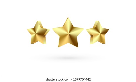 Set of Gold Ranking Stars isoalted on realistic background. Glossy yellow trophy, Christmas 3d star icon. Design elements for holidays, Game ui, award ceremony, leadership symbols. Vector EPS 10 file